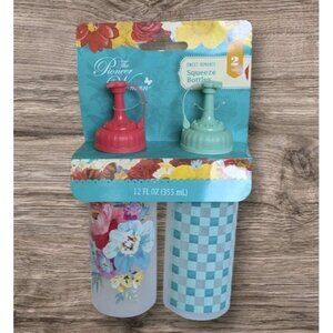 NEW Pioneer Woman Squeeze Bottles Sweet Romance Condiments Floral Checked 2 Pack